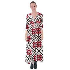 Ukrainian Folk Seamless Pattern Ornament Ethnic Ornament Border Element Traditional Art Button Up Maxi Dress by Grandong