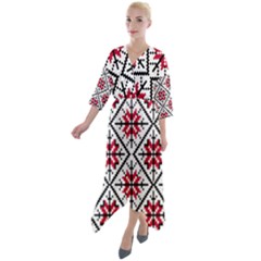 Ukrainian Folk Seamless Pattern Ornament Ethnic Ornament Border Element Traditional Art Quarter Sleeve Wrap Front Maxi Dress by Grandong