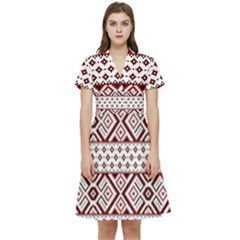 Illustration Of Ukrainian Folk Seamless Pattern Ornament Short Sleeve Waist Detail Dress by Grandong