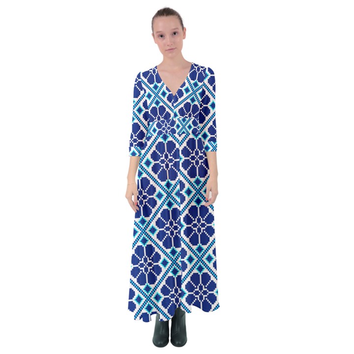 Illustration Of Ukrainian Folk Seamless Pattern Ornament Ethnic Ornament Button Up Maxi Dress