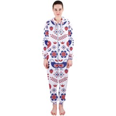 Scandinavian Folk Seamless Pattern Hooded Jumpsuit (ladies)