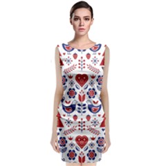 Scandinavian Folk Seamless Pattern Sleeveless Velvet Midi Dress