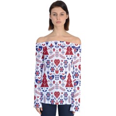 Scandinavian Folk Seamless Pattern Off Shoulder Long Sleeve Top by Grandong