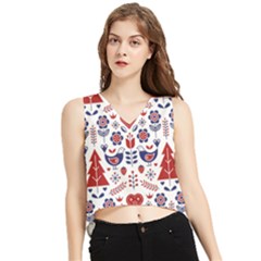 Scandinavian Folk Seamless Pattern V-neck Cropped Tank Top by Grandong