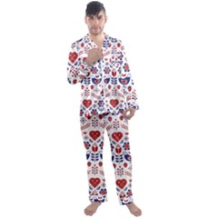 Scandinavian Folk Seamless Pattern Men s Long Sleeve Satin Pajamas Set by Grandong