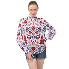 Scandinavian Folk Seamless Pattern High Neck Long Sleeve Chiffon Top by Grandong