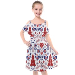 Scandinavian Folk Seamless Pattern Kids  Cut Out Shoulders Chiffon Dress by Grandong