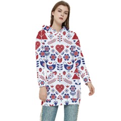 Scandinavian Folk Seamless Pattern Women s Long Oversized Pullover Hoodie by Grandong