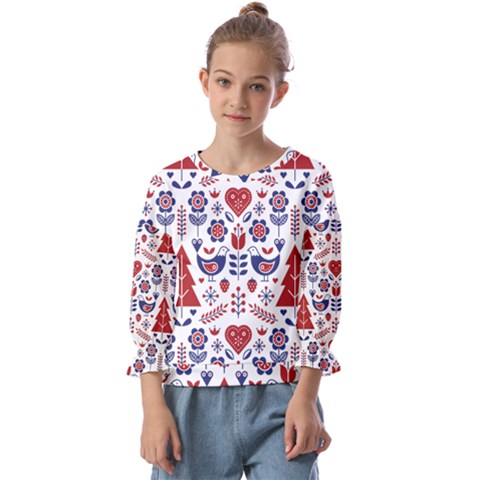 Scandinavian Folk Seamless Pattern Kids  Cuff Sleeve Top by Grandong