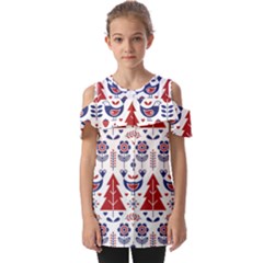 Scandinavian Folk Seamless Pattern Fold Over Open Sleeve Top by Grandong