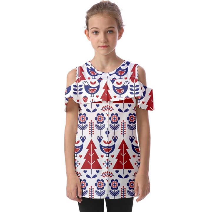 Scandinavian Folk Seamless Pattern Fold Over Open Sleeve Top