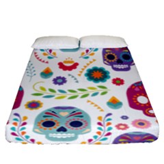 Mexican Floral With Skull Seamless Pattern Fitted Sheet (queen Size) by Grandong