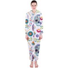 Mexican Floral With Skull Seamless Pattern Hooded Jumpsuit (ladies)