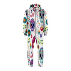 Mexican Floral With Skull Seamless Pattern Hooded Jumpsuit (kids)