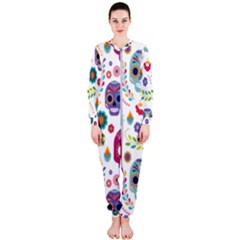 Mexican Floral With Skull Seamless Pattern Onepiece Jumpsuit (ladies)