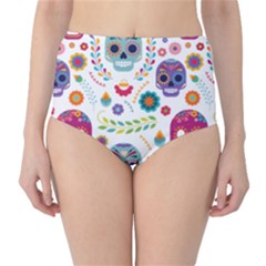 Mexican Floral With Skull Seamless Pattern Classic High-waist Bikini Bottoms by Grandong