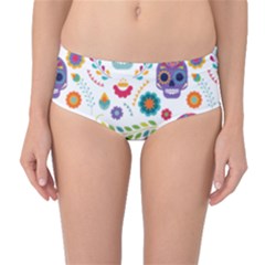 Mexican Floral With Skull Seamless Pattern Mid-waist Bikini Bottoms by Grandong