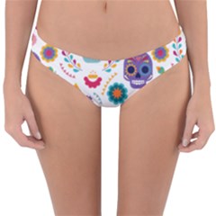 Mexican Floral With Skull Seamless Pattern Reversible Hipster Bikini Bottoms by Grandong