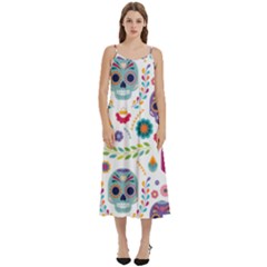 Mexican Floral With Skull Seamless Pattern Casual Spaghetti Strap Midi Dress by Grandong