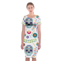 Mexican Floral With Skull Seamless Pattern Classic Short Sleeve Midi Dress by Grandong