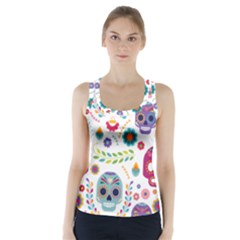 Mexican Floral With Skull Seamless Pattern Racer Back Sports Top by Grandong