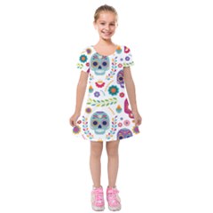 Mexican Floral With Skull Seamless Pattern Kids  Short Sleeve Velvet Dress by Grandong