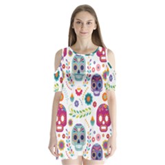 Mexican Floral With Skull Seamless Pattern Shoulder Cutout Velvet One Piece