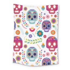 Mexican Floral With Skull Seamless Pattern Medium Tapestry