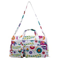 Mexican Floral With Skull Seamless Pattern Sports Gym Duffle Bag With Shoe Compartment by Grandong