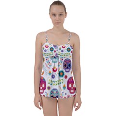 Mexican Floral With Skull Seamless Pattern Babydoll Tankini Set by Grandong