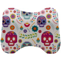 Mexican Floral With Skull Seamless Pattern Head Support Cushion by Grandong