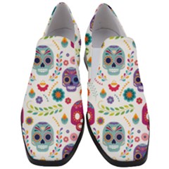 Mexican Floral With Skull Seamless Pattern Women Slip On Heel Loafers by Grandong