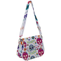 Mexican Floral With Skull Seamless Pattern Saddle Handbag by Grandong