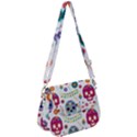 Mexican Floral With Skull Seamless Pattern Saddle Handbag View1