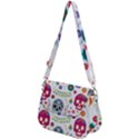 Mexican Floral With Skull Seamless Pattern Saddle Handbag View2