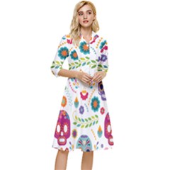 Mexican Floral With Skull Seamless Pattern Classy Knee Length Dress by Grandong