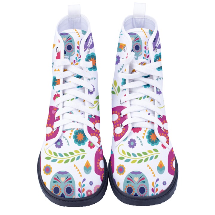 Mexican Floral With Skull Seamless Pattern Men s High-Top Canvas Sneakers