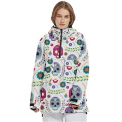 Mexican Floral With Skull Seamless Pattern Women s Pullover Zip Ski And Snowboard Waterproof Breathable Jacket by Grandong