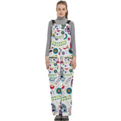 Mexican Floral With Skull Seamless Pattern Women s Side Zip Front Pouch Ski And Snowboard Bib Pants	 by Grandong