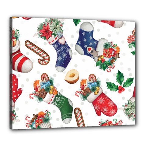 Christmas Socks Gloves Candy Cane Stocking Seamless Canvas 24  X 20  (stretched)