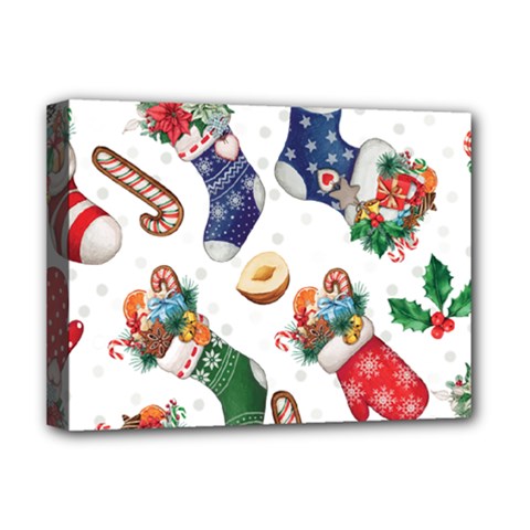 Christmas Socks Gloves Candy Cane Stocking Seamless Deluxe Canvas 16  X 12  (stretched) 