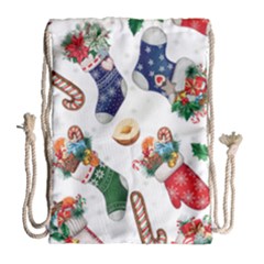 Christmas Socks Gloves Candy Cane Stocking Seamless Drawstring Bag (large)