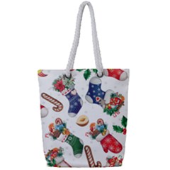 Christmas Socks Gloves Candy Cane Stocking Seamless Full Print Rope Handle Tote (small)