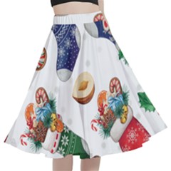 Christmas Socks Gloves Candy Cane Stocking Seamless A-line Full Circle Midi Skirt With Pocket by Grandong