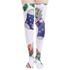 Christmas Socks Gloves Candy Cane Stocking Seamless Thigh High Stockings by Grandong