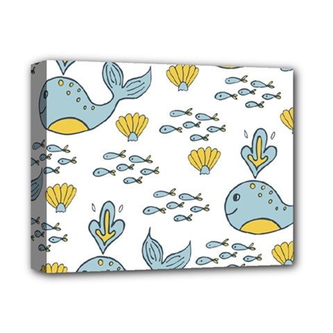 Whale Cartoon Whale Seamless Cartoon Character Animals Leaf Deluxe Canvas 14  X 11  (stretched)