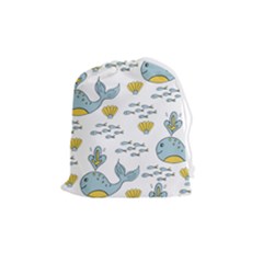 Whale Cartoon Whale Seamless Cartoon Character Animals Leaf Drawstring Pouch (medium) by Grandong