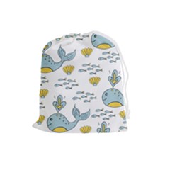 Whale Cartoon Whale Seamless Cartoon Character Animals Leaf Drawstring Pouch (large) by Grandong