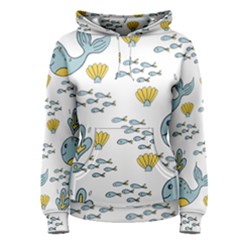 Whale Cartoon Whale Seamless Cartoon Character Animals Leaf Women s Pullover Hoodie