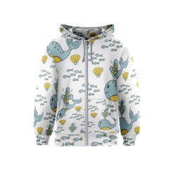 Whale Cartoon Whale Seamless Cartoon Character Animals Leaf Kids  Zipper Hoodie